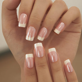 CurvLife French Tip Press On Nails displayed with double-sided nail file
