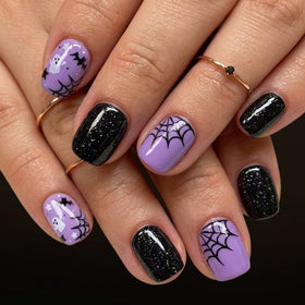CurvLife Halloween Short Square Press On Nails in Spooky Night Black front view