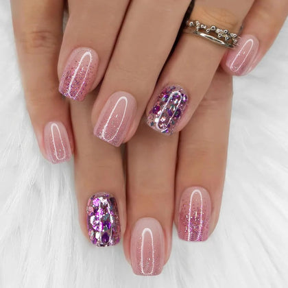 CurvLife Medium Square 3D Diamond Press On Nails Violet Crystal Pink front view