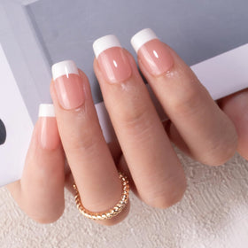 CurvLife Medium Square French Tip Press On Nails application process