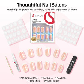 CurvLife Medium Square French Tip Press On Nails displayed with double-sided nail file