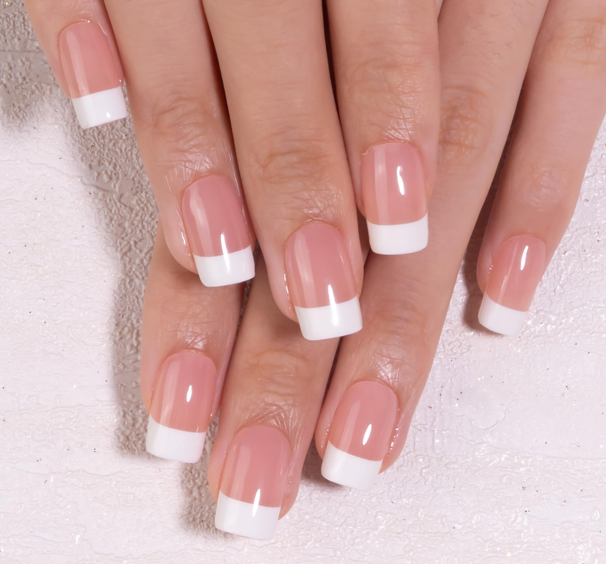 CurvLife Medium Square French Tip Press On Nails front view
