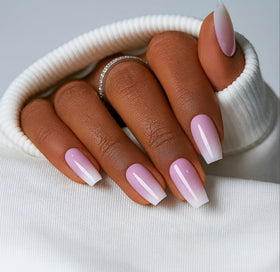 CurvLife Medium Square French Tip Press On Nails in Blush White - front view