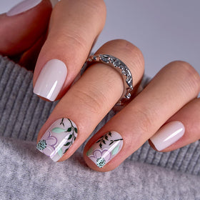 CurvLife Medium Square French Tip Press On Nails in Garden Bloom front view