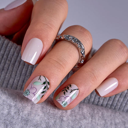 CurvLife Medium Square French Tip Press On Nails in Garden Bloom front view