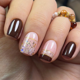 CurvLife Medium Square French Tip Press On Nails in Harvest Brown front view