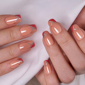 CurvLife Medium Square French Tip Press On Nails in Mosaic Glow Orange front view