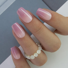 CurvLife Medium Square French Tip Press On Nails in Rose Fade Pink