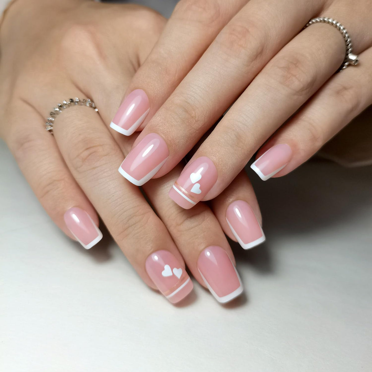 CurvLife Medium Square French Tip Press On Nails in storage box