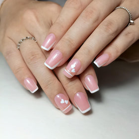 CurvLife Medium Square French Tip Press On Nails in storage box