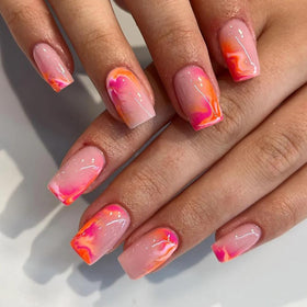 CurvLife Medium Square Marble Press On Nails in pink, front view