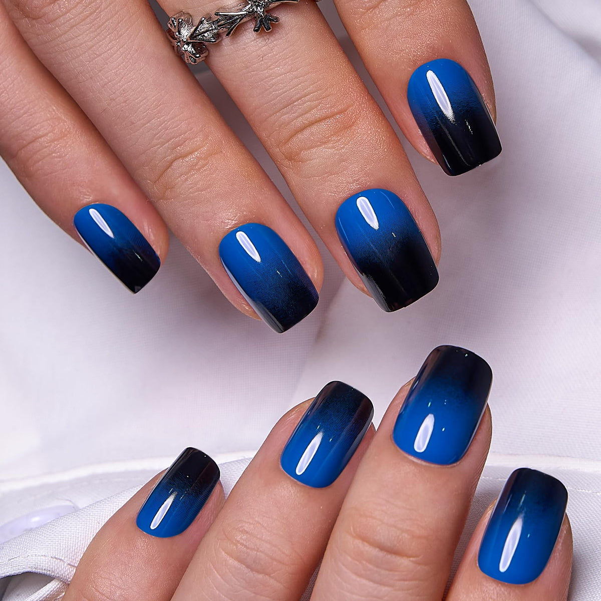 CurvLife Medium Square Ombre Press On Nails in Midnight Fade Black front view