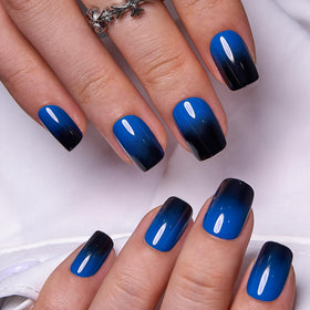CurvLife Medium Square Ombre Press On Nails in Midnight Fade Black front view