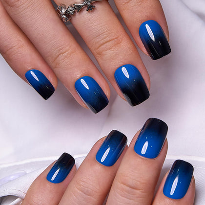 CurvLife Medium Square Ombre Press On Nails in Midnight Fade Black front view