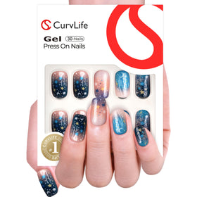CurvLife Medium Square Ombre Press On Nails in Sky Fade Black front view
