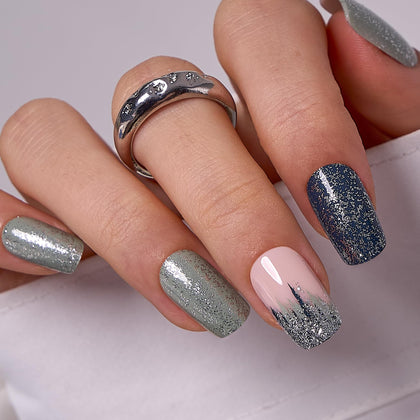 CurvLife Medium Square Press On Nails Cement Edge Blue front view