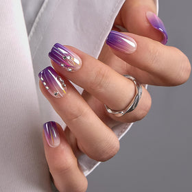 CurvLife Medium Square Press On Nails in Violet Lines Purple front view