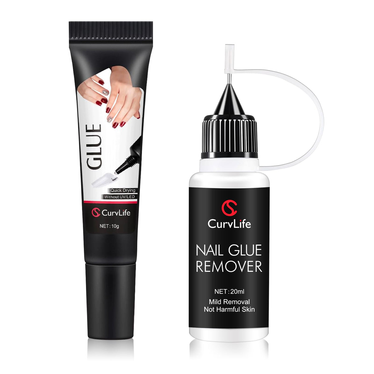 CurvLife Nail Glue and Remover Kit with 10g glue gel and 20ml remover