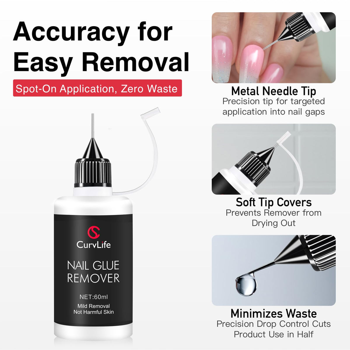 CurvLife Nail Glue Remover 60ml bottle side view