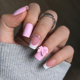CurvLife Pink Fairy press on nails close-up showing glossy finish