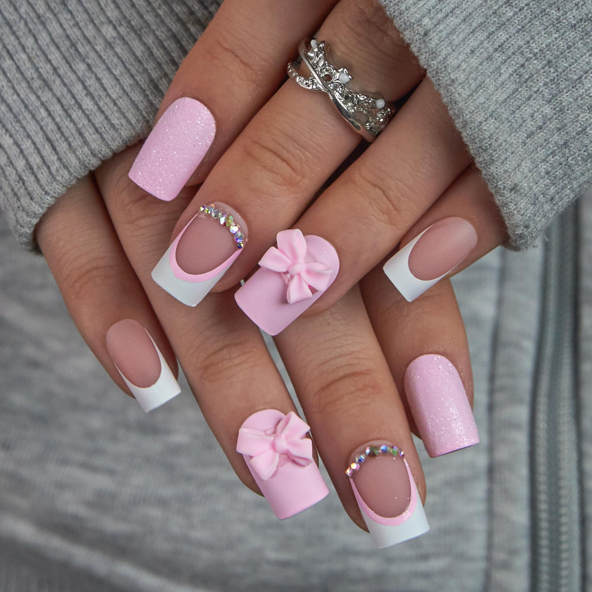 CurvLife Pink Fairy press on nails in storage box with accessories