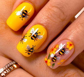 CurvLife Press On Nails Bee Garden showing included nail file and glue stickers