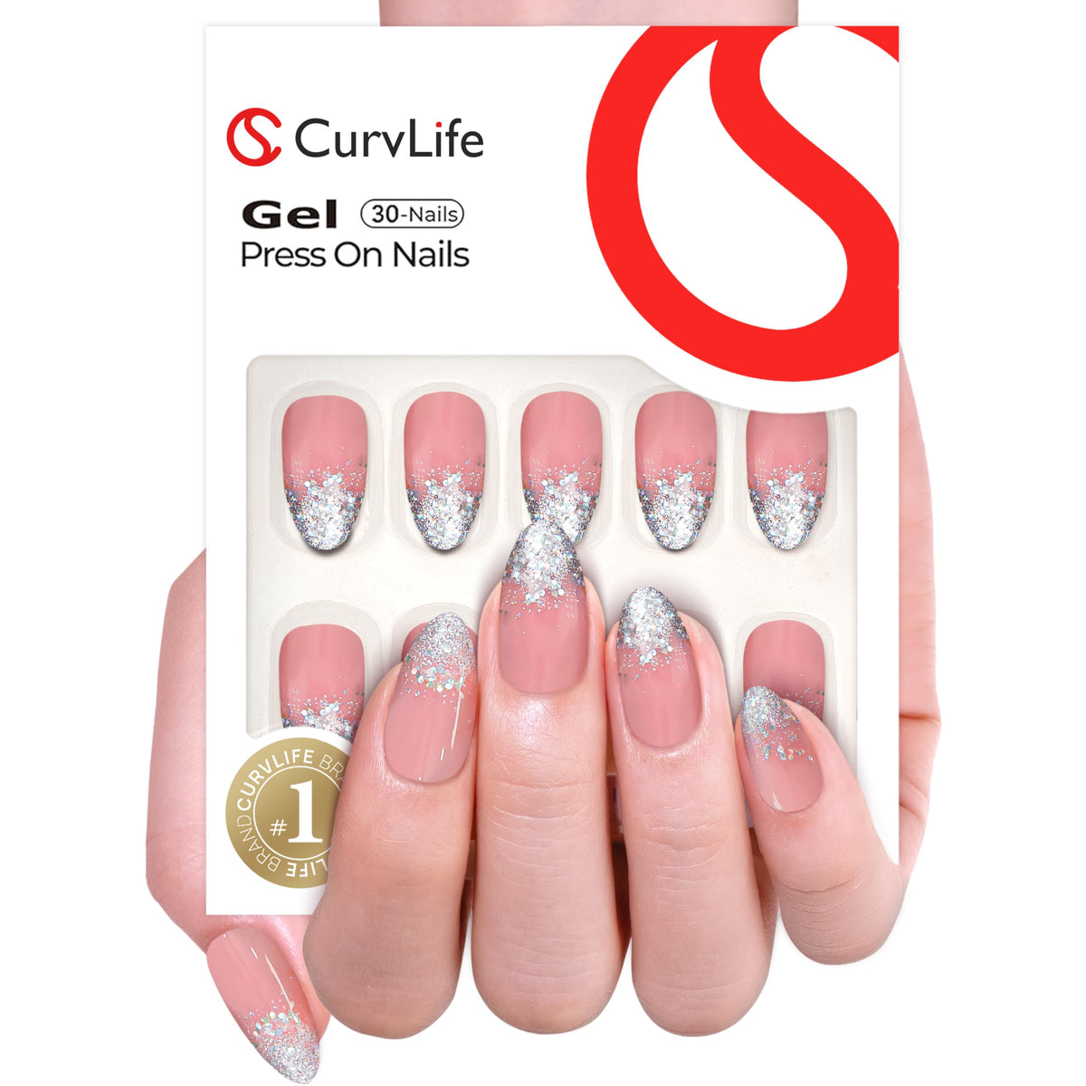 CurvLife Press On Nails Medium Almond Apricot storage box