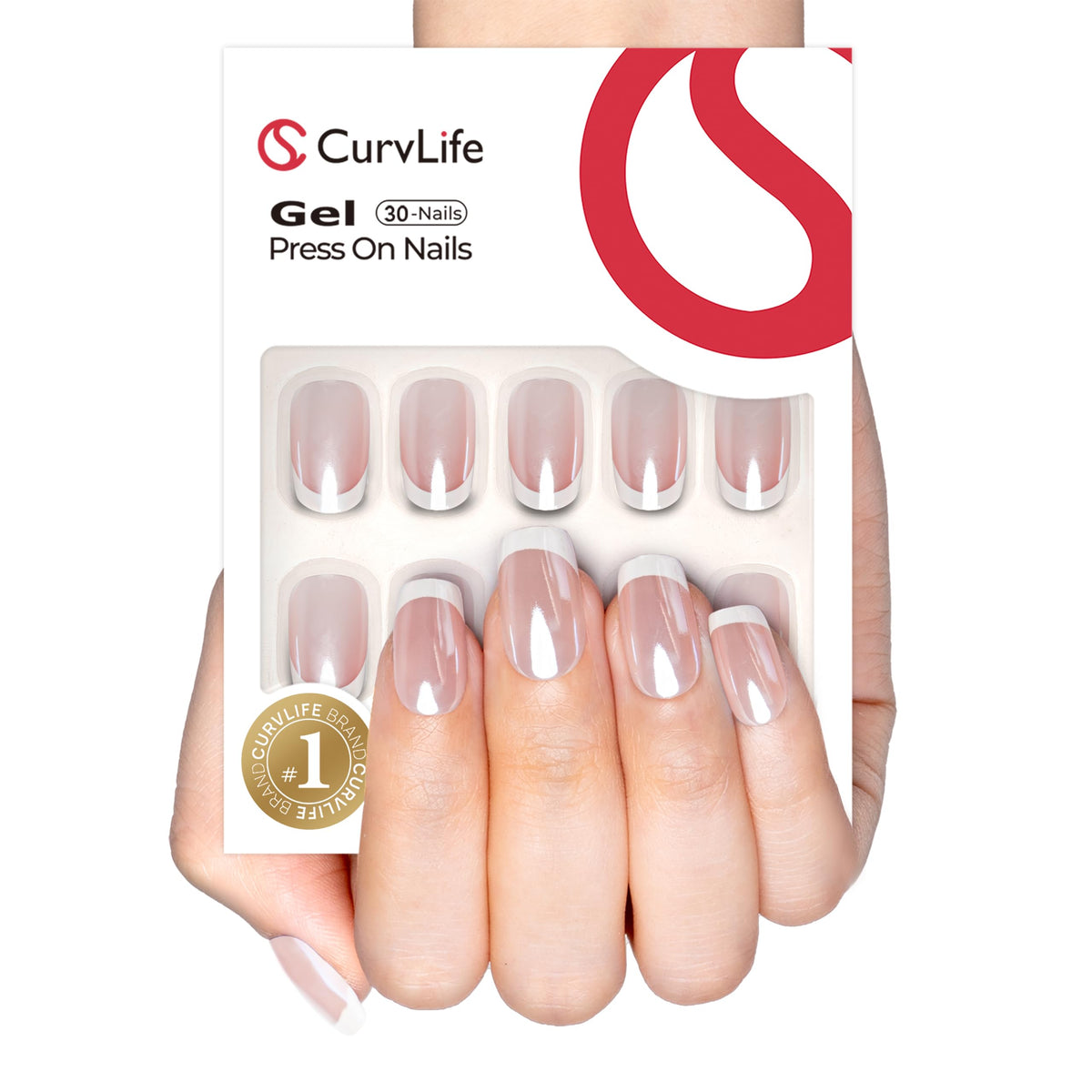 CurvLife press on nails package showing included jelly glue stickers