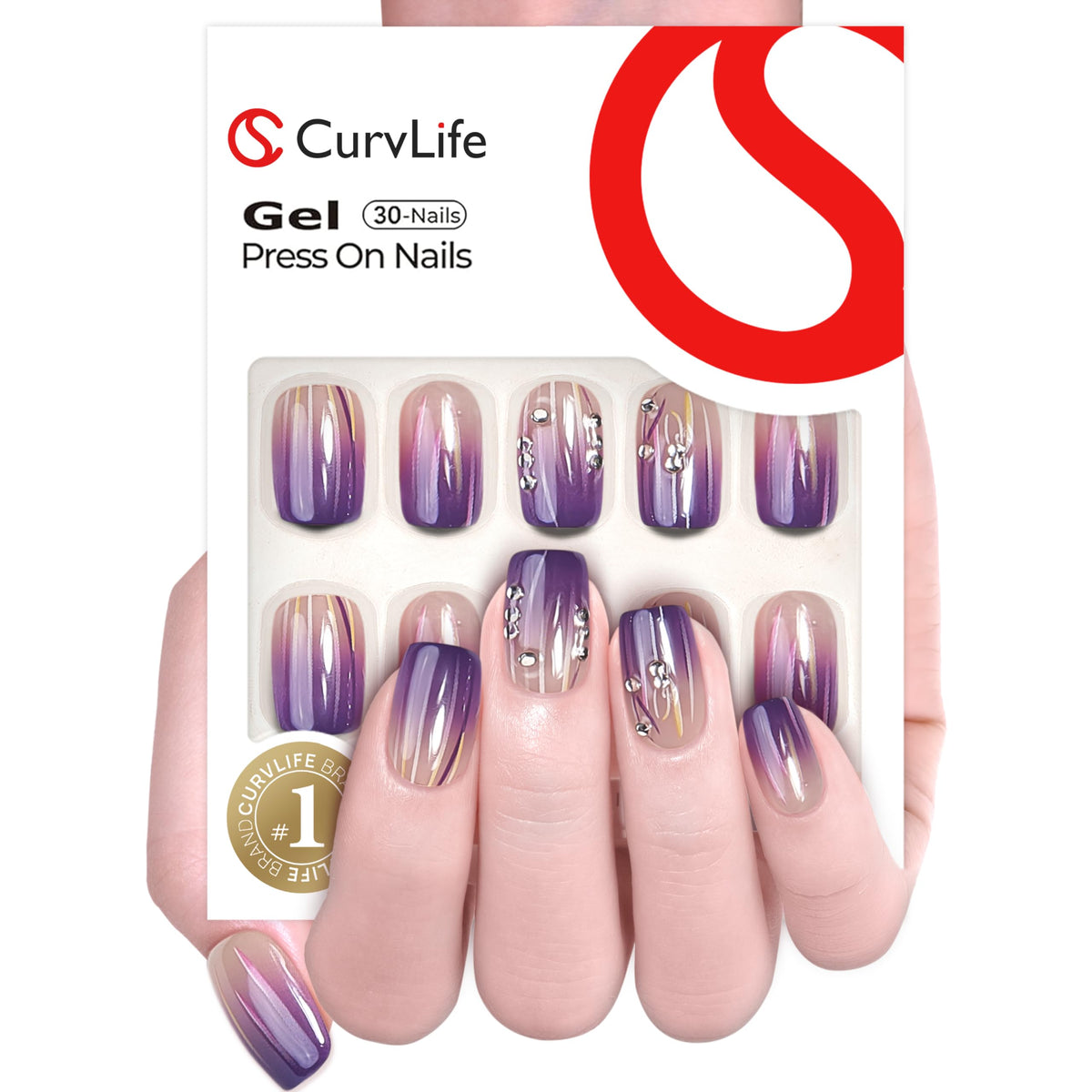 CurvLife press on nails packaging with included accessories