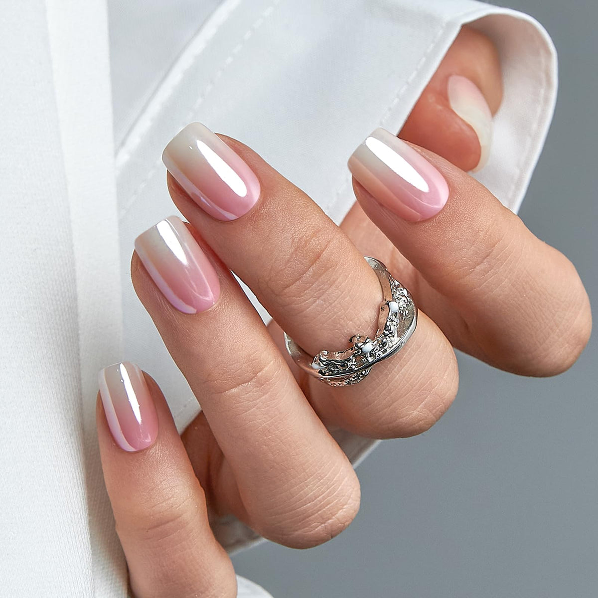 CurvLife Press On Nails Short Square Acrylic Apricot Design front view