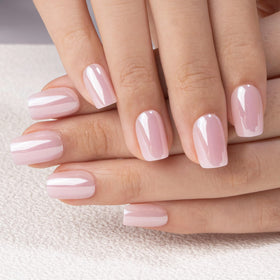 CurvLife Press On Nails Short Square Apricot Design with nail glue and accessories
