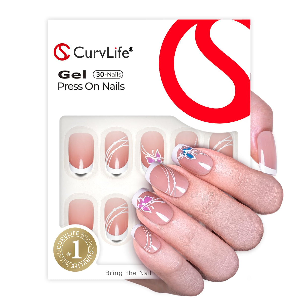 CurvLife press on nails with a close-up of the butterfly edge design