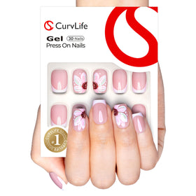 CurvLife Short French Tip Press On Nails Classic Edge Pink front view