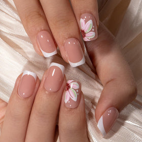 CurvLife Short French Tip Press On Nails Classic Edge Pink with nail glue and accessories