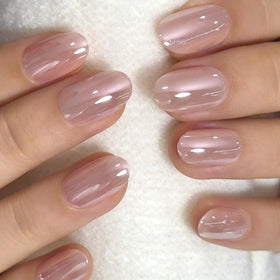 CurvLife Short Oval Chrome Nude Press On Nails set with 30 pieces