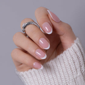 CurvLife Short Oval French Tip Press On Nails Classic Edge Pink packaging