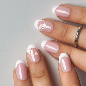 CurvLife Short Oval French Tip Press On Nails Pure Bloom White set with nail glue and file