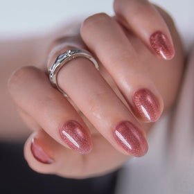 CurvLife Short Oval Glitter Press On Nails in Rose Stardust front view