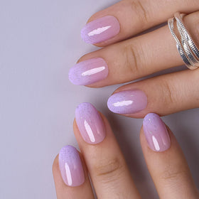 CurvLife Short Oval Ombre Press On Nails Lavender Veil Pink front view