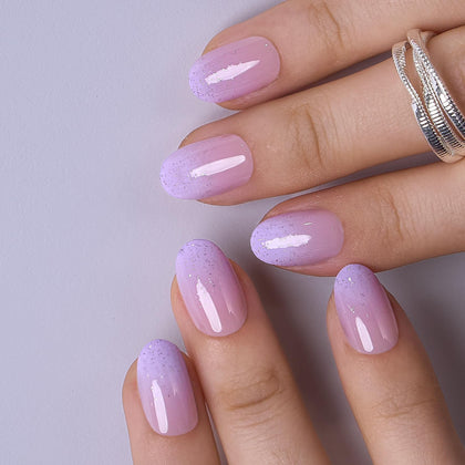 CurvLife Short Oval Ombre Press On Nails Lavender Veil Pink front view