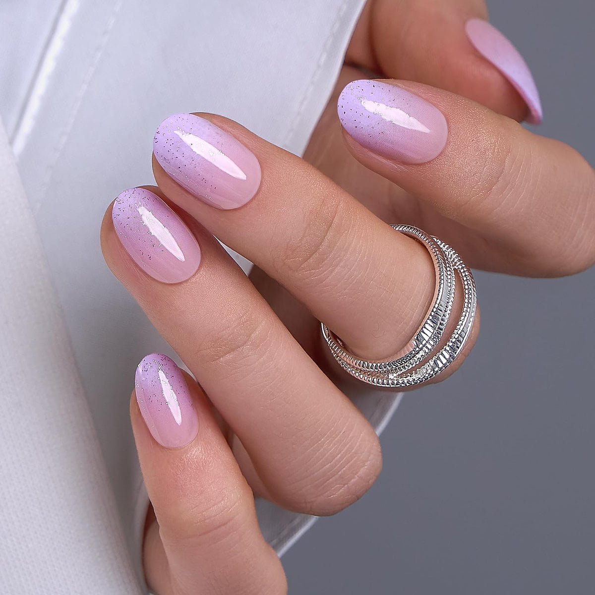 CurvLife Short Oval Ombre Press On Nails Lavender Veil Pink packaging