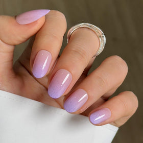 CurvLife Short Oval Ombre Press On Nails Lavender Veil Pink side view