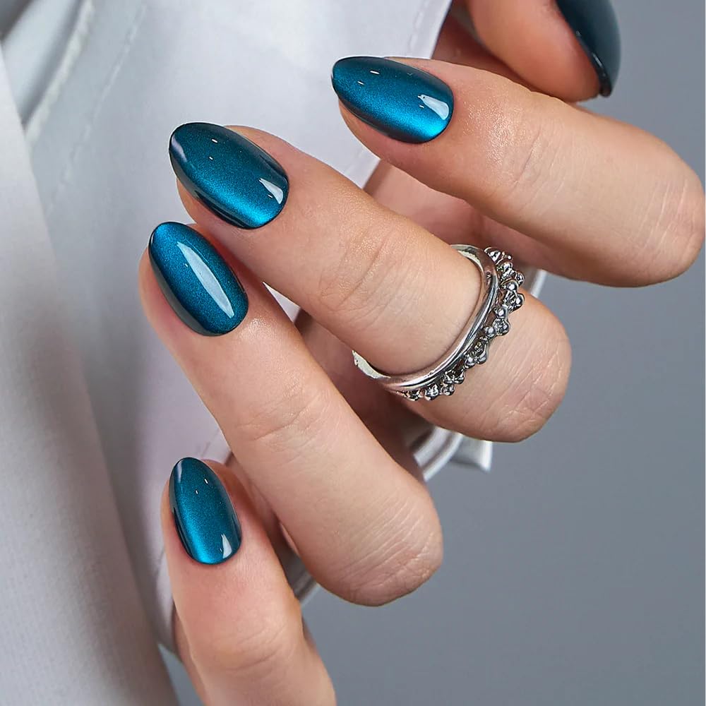 CurvLife Short Oval Press On Nails Blue front view