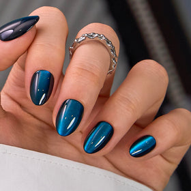 CurvLife Short Oval Press On Nails Blue multiple sizes