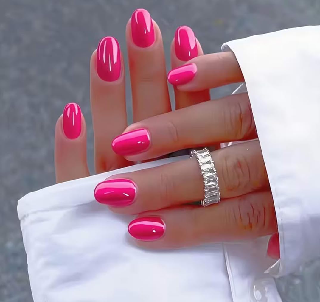 CurvLife Short Oval Press On Nails Hot Pink Radiance side view