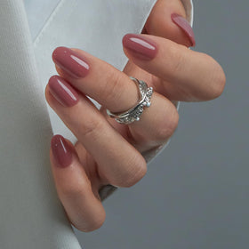CurvLife Short Oval Press On Nails in Rose Wine Burgundy front view