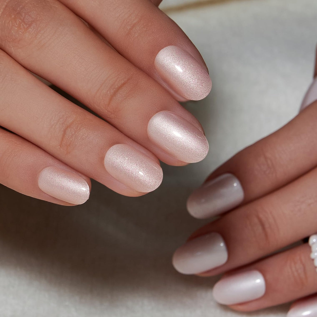 CurvLife Short Oval Press On Nails Moonlight Pearl White in storage box