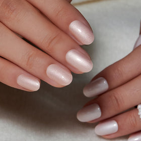 CurvLife Short Oval Press On Nails Moonlight Pearl White in storage box