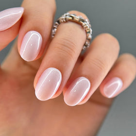 CurvLife Short Oval Shimmer Press On Nails Moonlight Pearl White front view