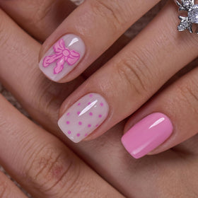 CurvLife Short Square Bow Design Press On Nails close-up